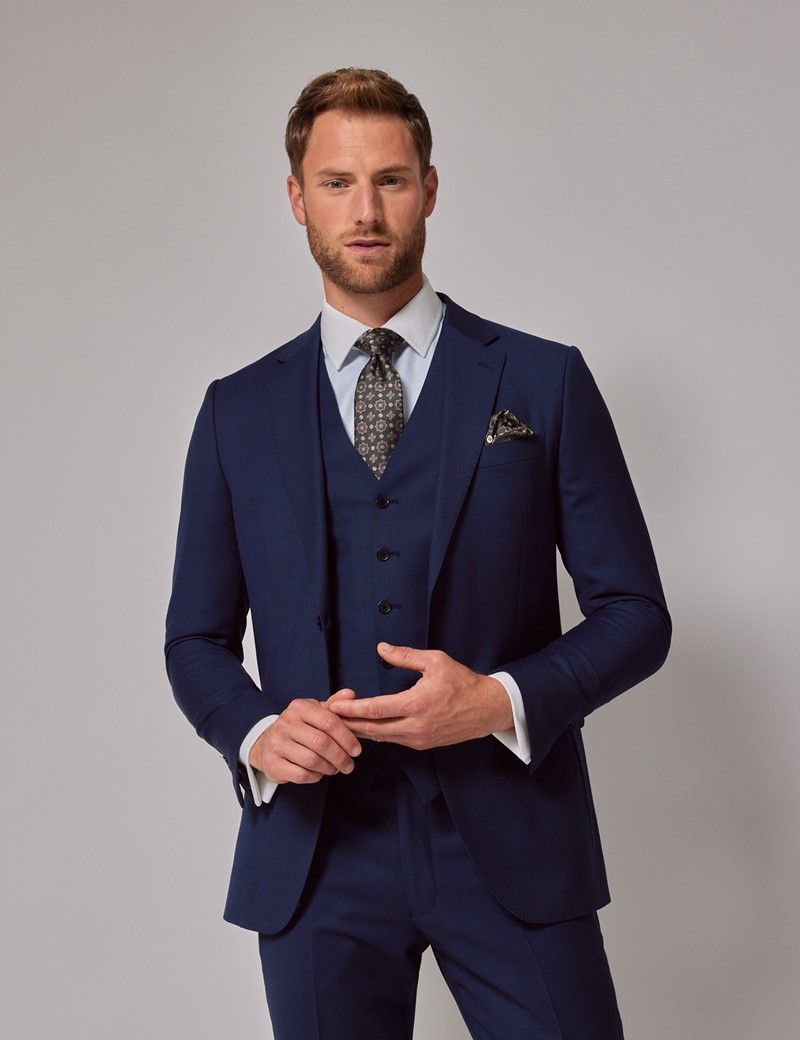 Men's Royal Blue Birdseye 3 Piece Slim Fit Suit