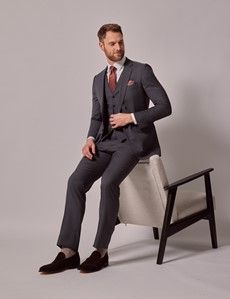 Dark Grey Crepe 3 Piece Slim Suit