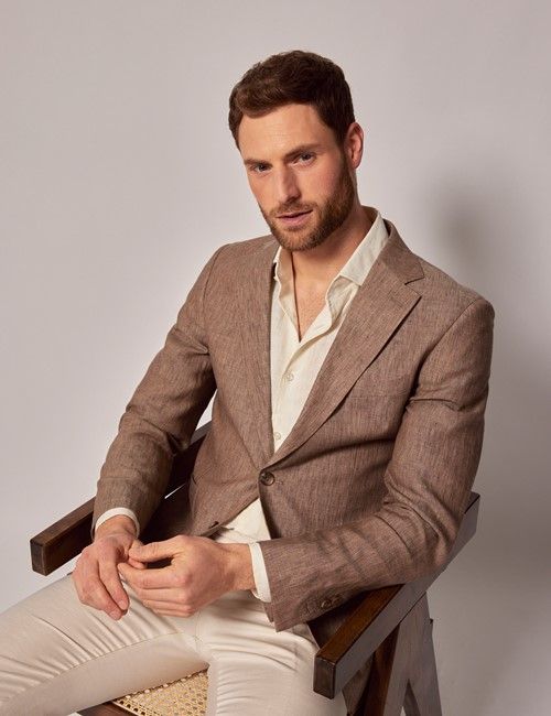 Light Brown Linen Slim Fit Suit Jacket