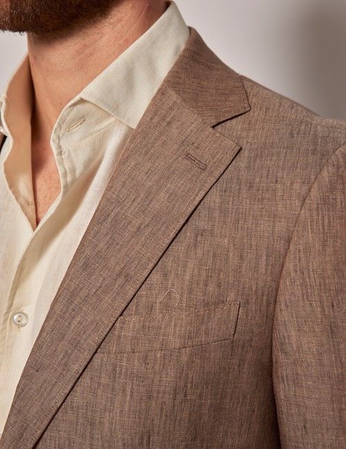 Light Brown Linen Slim Fit Suit Jacket-preview