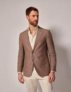 Light Brown Linen Slim Fit Suit Jacket-preview3