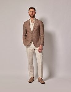 Light Brown Linen Slim Fit Suit Jacket-preview6