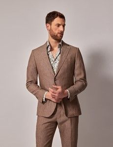 Light Brown Linen Slim Fit Suit Jacket-preview7
