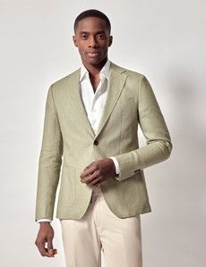 Green Linen Slim Fit Suit Jacket