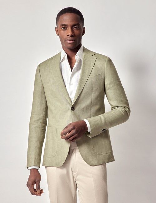 Green Linen Slim Fit Suit Jacket