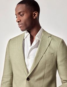 Green Linen Slim Fit Suit Jacket-preview4