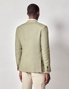 Green Linen Slim Fit Suit Jacket-preview5