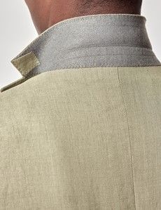 Green Linen Slim Fit Suit Jacket-preview6