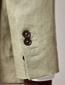 Green Linen Slim Fit Suit Jacket-preview7