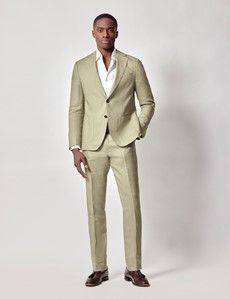 Green Linen Slim Fit Suit Jacket-preview10