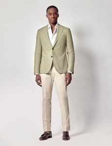 Green Linen Slim Fit Suit Jacket-preview8