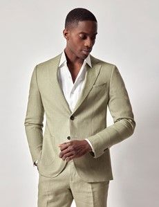 Green Linen Slim Fit Suit Jacket-preview9