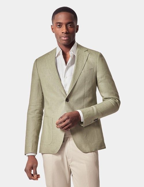 Green Linen Slim Fit Suit Jacket