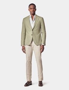 Slim Fit Green Linen Suit Jacket