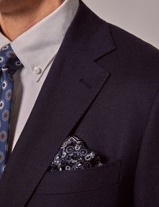 Navy Linen Slim Fit Suit Jacket-preview1
