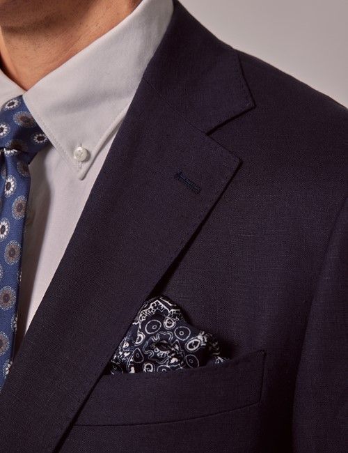 Navy Linen Slim Fit Suit Jacket-preview