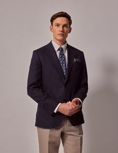 Navy Linen Slim Fit Suit Jacket