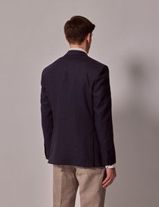 Navy Linen Slim Fit Suit Jacket-preview4