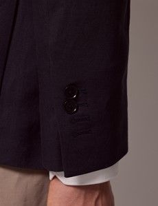 Navy Linen Slim Fit Suit Jacket-preview5