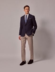 Navy Linen Slim Fit Suit Jacket-preview6