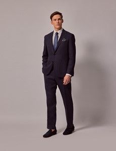 Navy Linen Slim Fit Suit Jacket-preview9