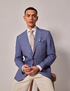 Denim Blue Linen Slim Fit Suit Jacket