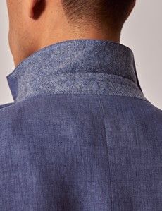 Denim Blue Linen Slim Fit Suit Jacket-preview5