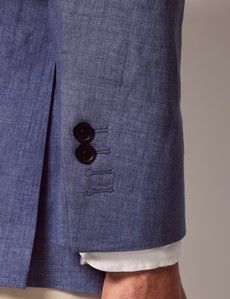 Denim Blue Linen Slim Fit Suit Jacket-preview6