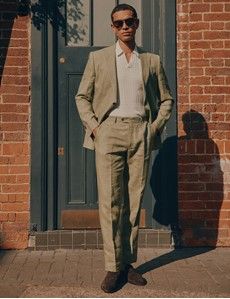 Green Linen Slim Fit Suit-preview1