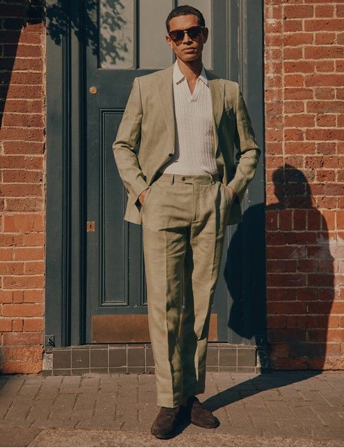 Green Linen Slim Fit Suit-preview