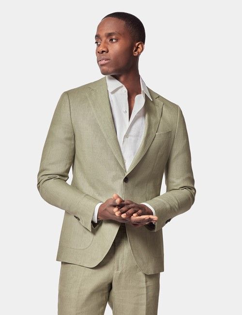 Green Linen Slim Fit Suit