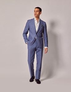 Denim Blue Linen Slim Suit