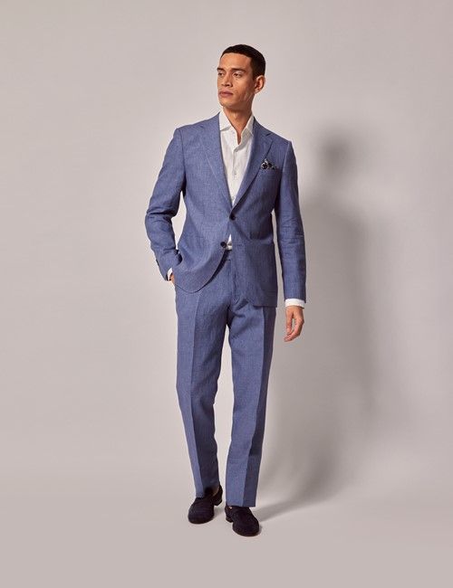 Denim Blue Linen Slim Suit