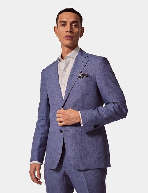 Denim Blue Linen Slim Suit