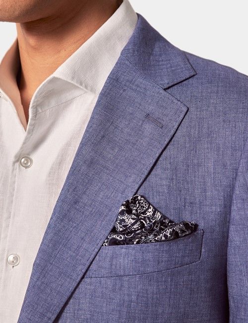 Denim Blue Linen Slim Suit-preview