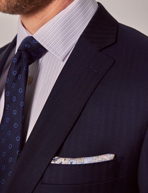 Navy Herringbone Classic Suit Jacket-preview