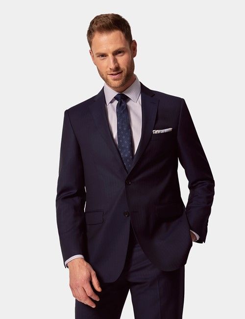 Classic Fit Navy Herringbone Suit Jacket