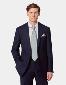 Classic Fit Navy Herringbone Suit Jacket