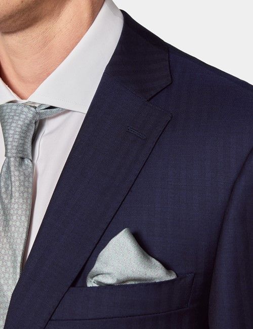 Classic Fit Navy Herringbone Suit Trousers