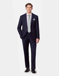 Classic Fit Navy Herringbone Suit Jacket
