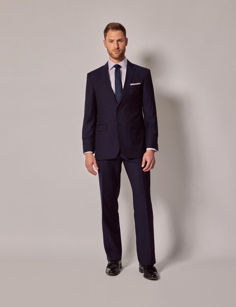 Men's Navy Herringbone Classic Suit | Hawes and Curtis