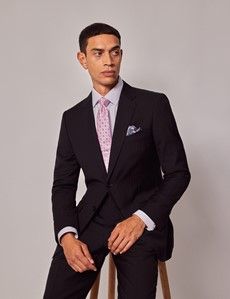 Black Herringbone Slim Suit Jacket