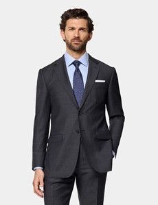 Slim Fit Charcoal Herringbone Suit Jacket