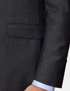 Slim Fit Charcoal Herringbone Suit Jacket