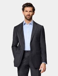 Slim Fit Charcoal Herringbone Suit Jacket