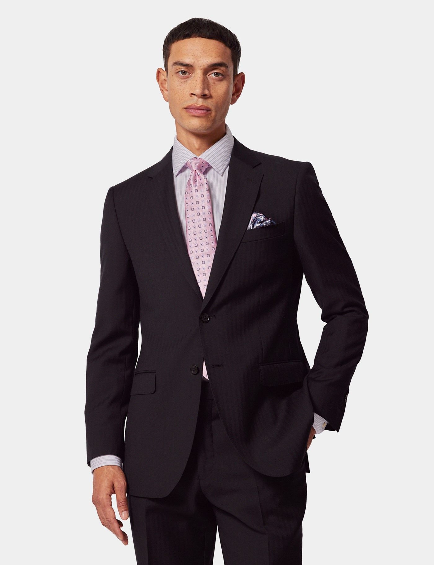 Slim Fit Black Herringbone Suit