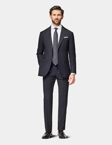 Slim Fit Black Herringbone Suit