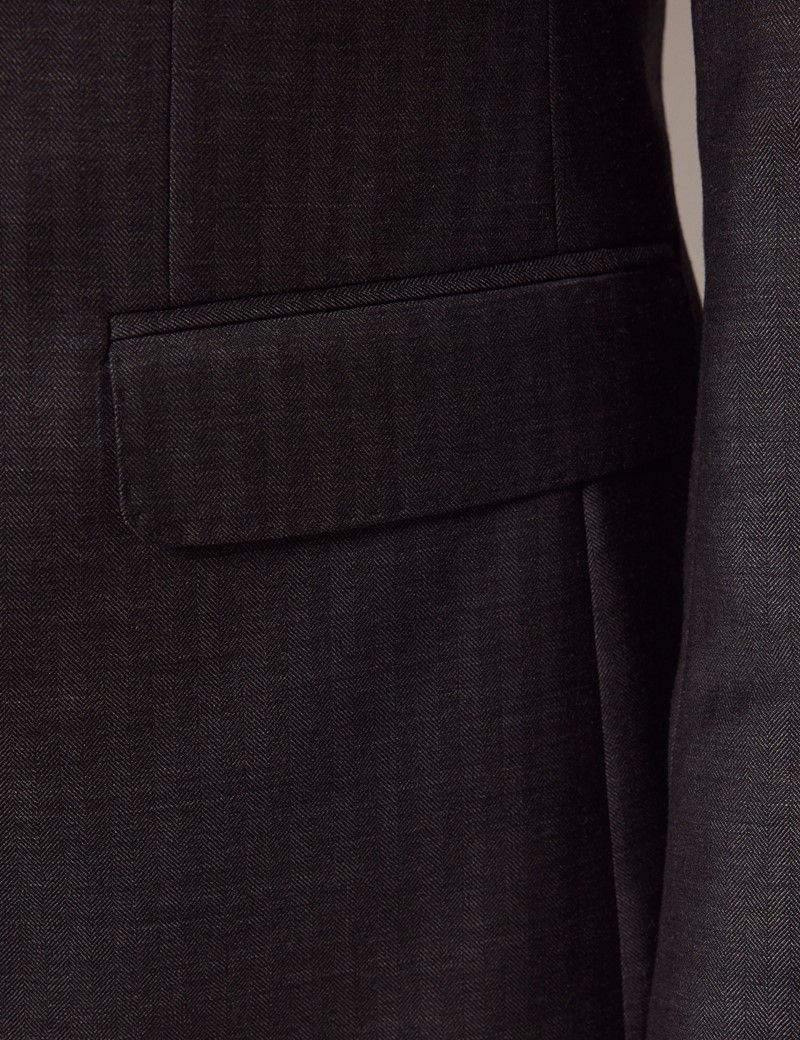 Men's Charcoal Herringbone Wool Slim Fit Suit| Hawes and Curtis