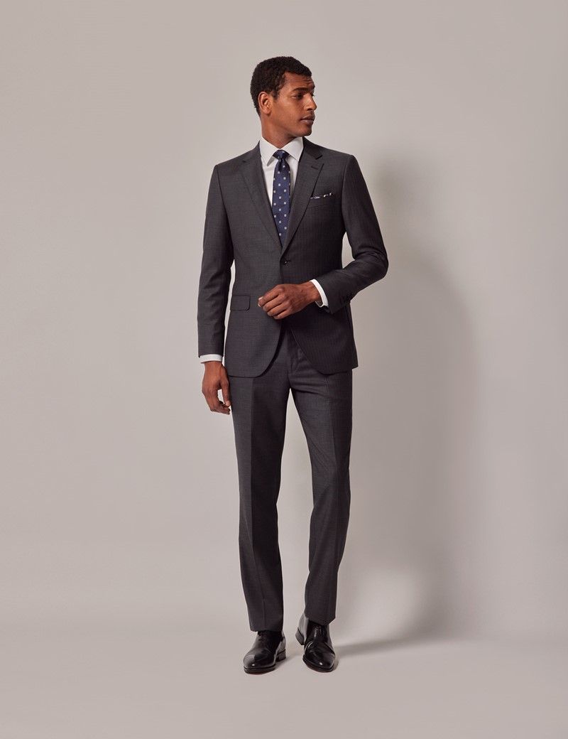 Men's Charcoal Herringbone Wool Slim Fit Suit| Hawes and Curtis