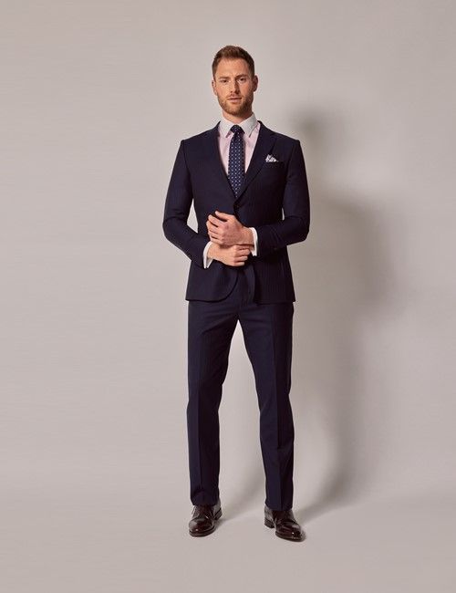 Navy Herringbone Slim Suit